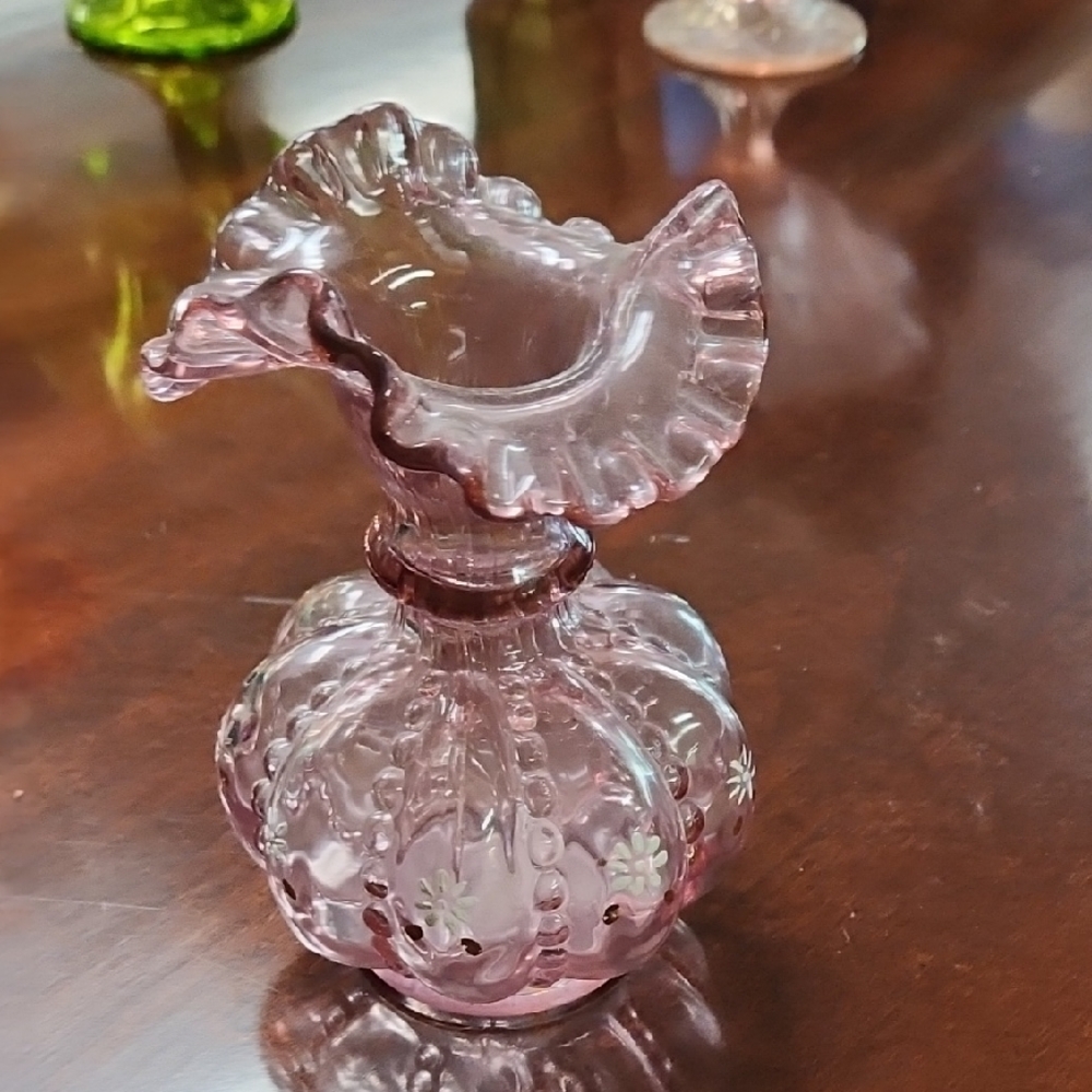 Fenton Vintage Pink Ruffled Glass Vase